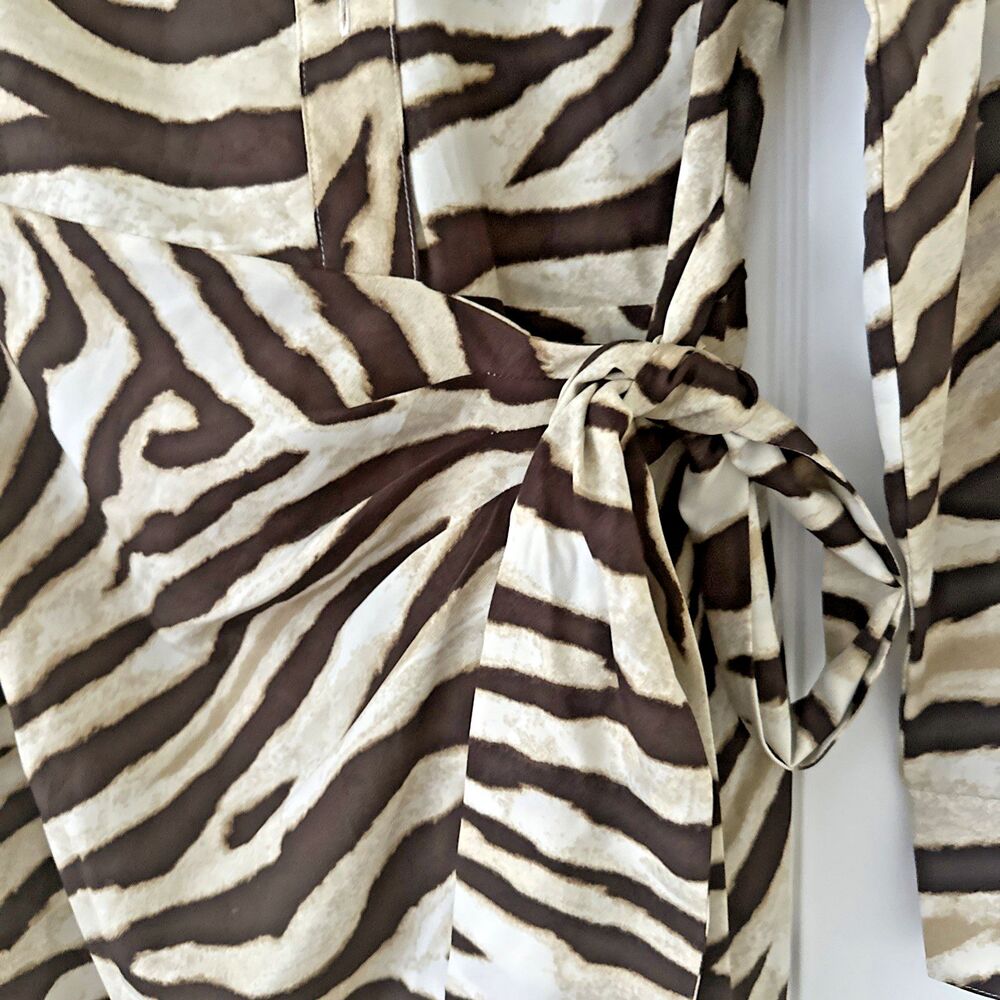 Lauren Ralph Lauren Women's Zebra-Print Tie-Front Crepe Shirtdress Cream Brown 2 - Picture 9 of 14